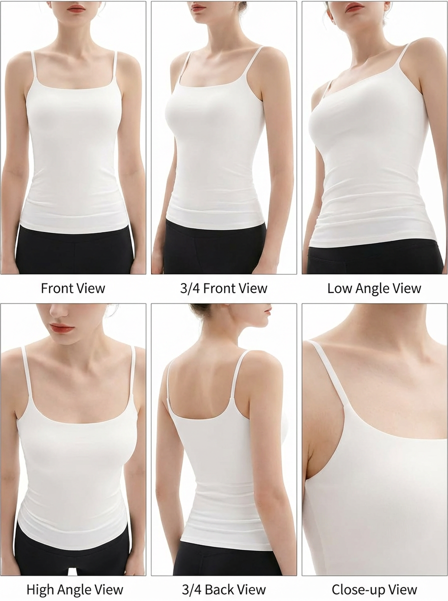 Tryonr AI 360° multi-angle showcase - front view, side angles, back view, and close-up details generated from one product photo