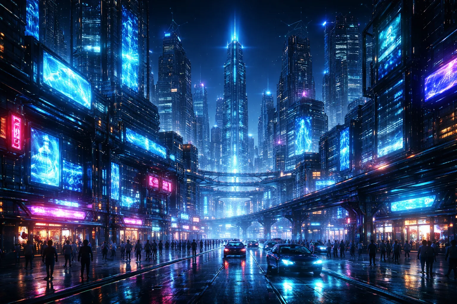 Grok Imagine AIが生成したネオンライトと未来的建築のサイバーパンク都市の夜景