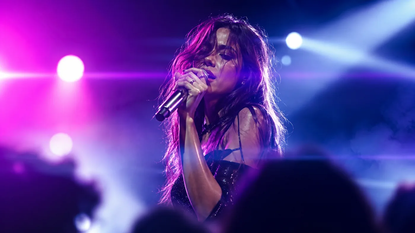 Gemini Omni concert video — singer on stage with magenta and blue lights