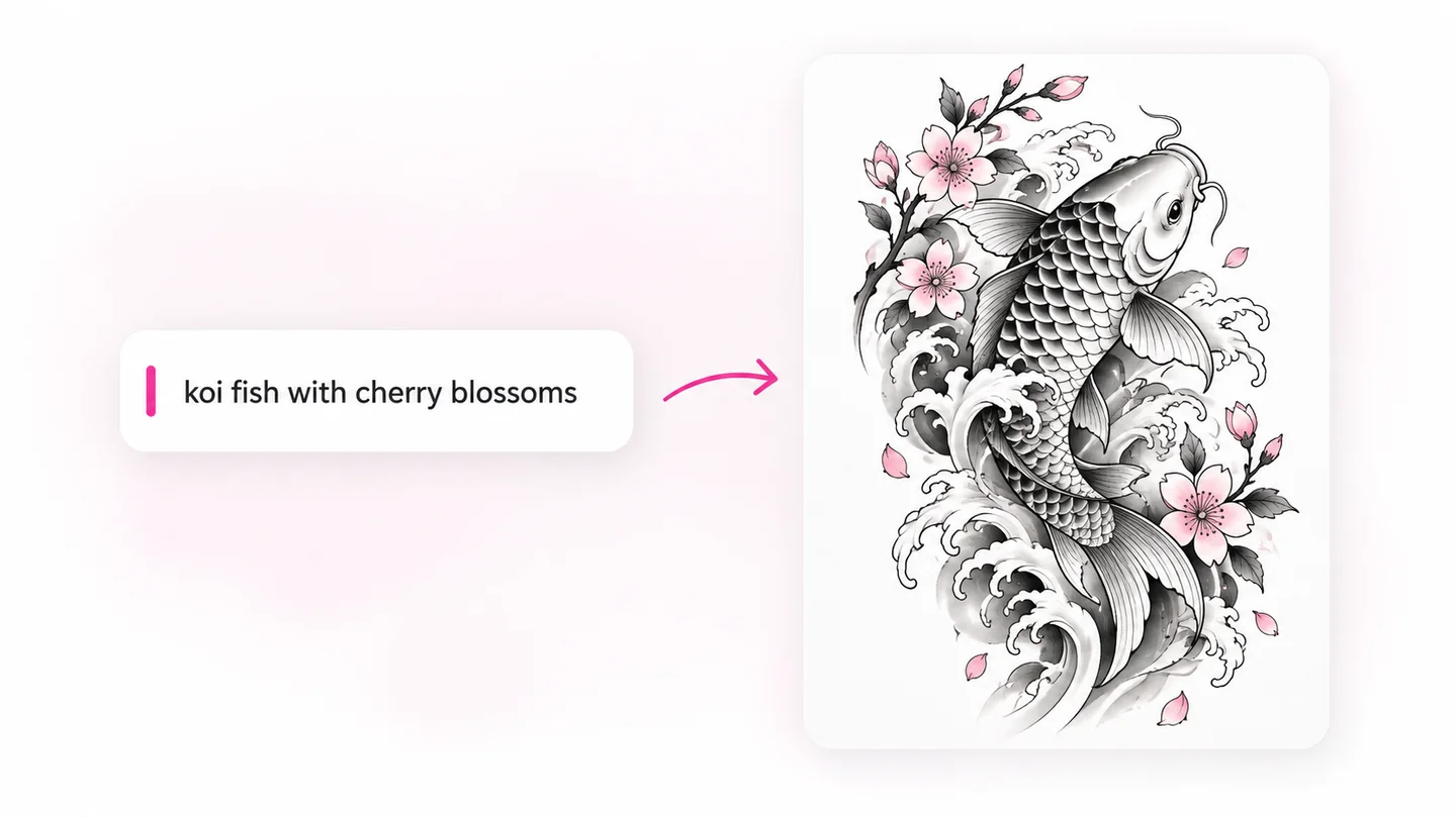 Illustrated text prompt becoming a koi tattoo concept