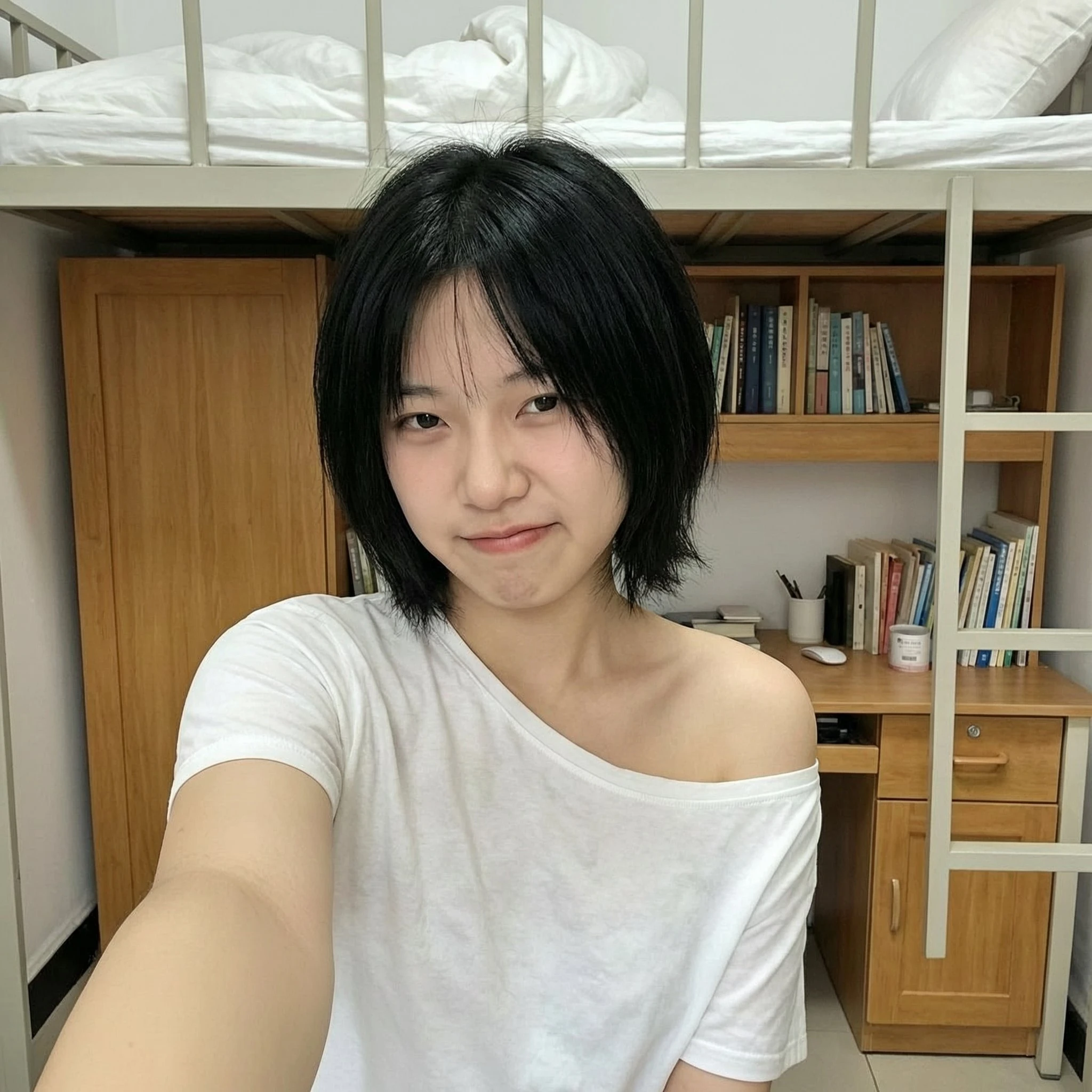 Casual selfie portrait of a young woman indoors used for Wan image social content examples