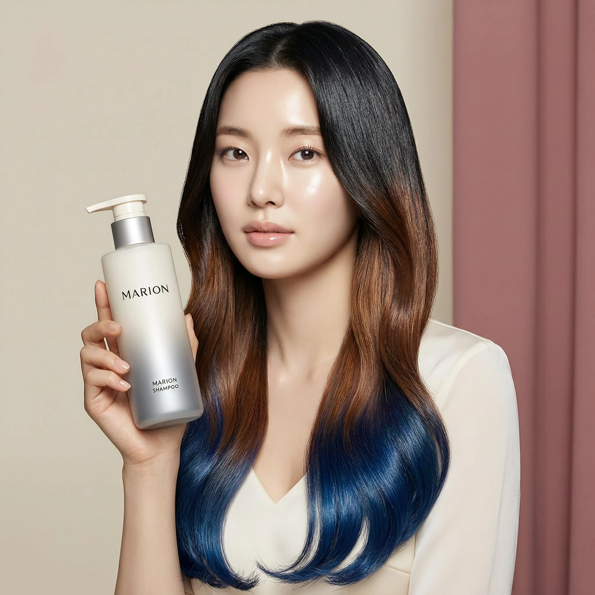 Wan 2.7 Image — Beauty Product Photography Beauty product portrait of a woman holding a skincare bottle for Wan image product showcase