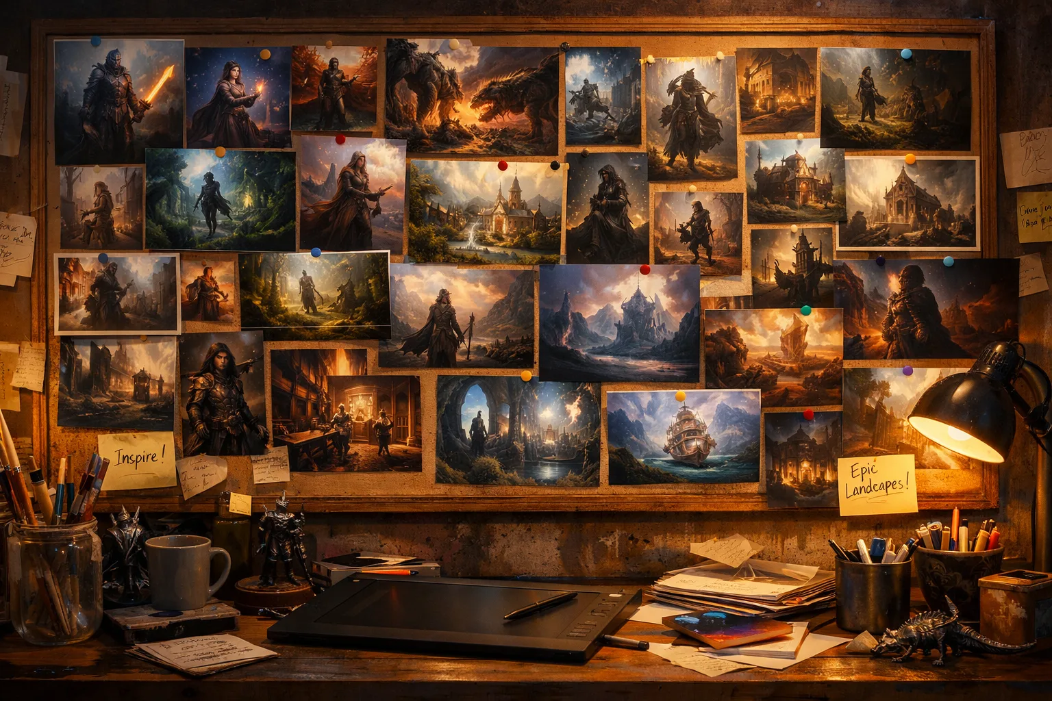 Z-Image for Concept Art Z-Image AI concept art mood board with fantasy characters and environment designs