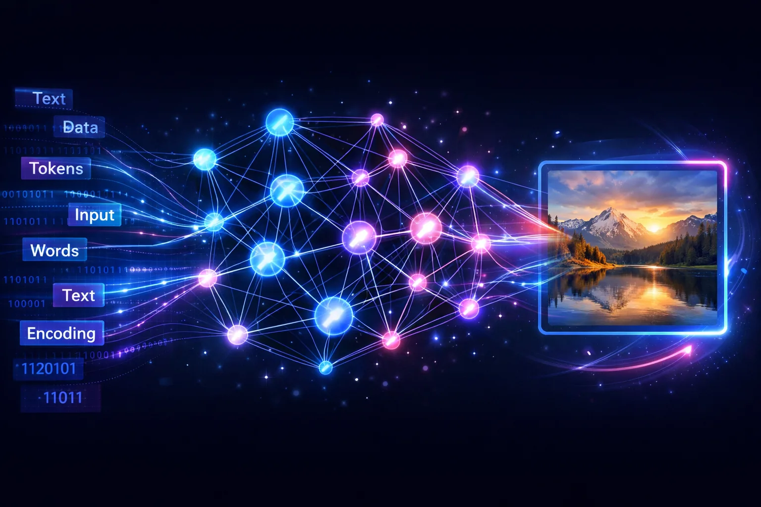 How Z-Image AI Model Works Z-Image AI model architecture showing text tokens transforming into generated image through neural network