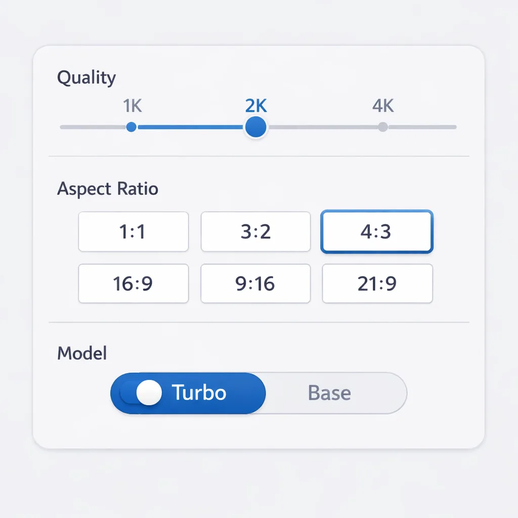 Z-Image Turbo Model Settings Z-Image Turbo model settings panel with quality slider aspect ratio and model toggle