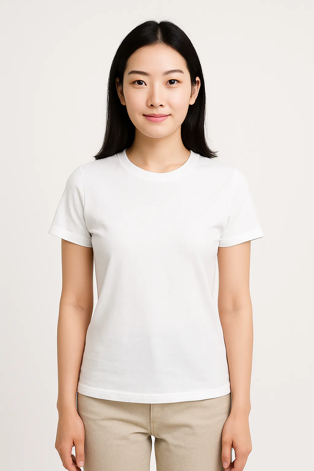 Female light-skin model portrait input before virtual try-on